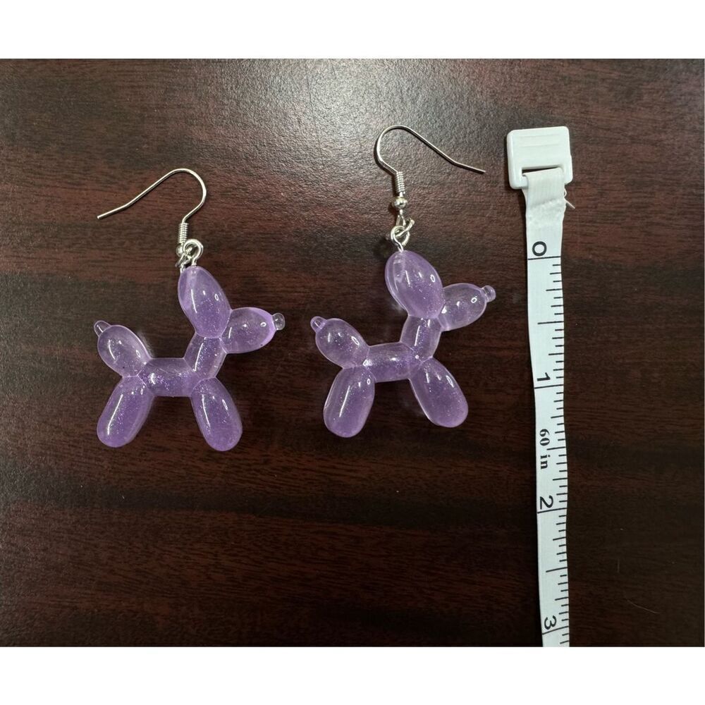 Purple Ballon Animal Dog Resin Dangle Earrings